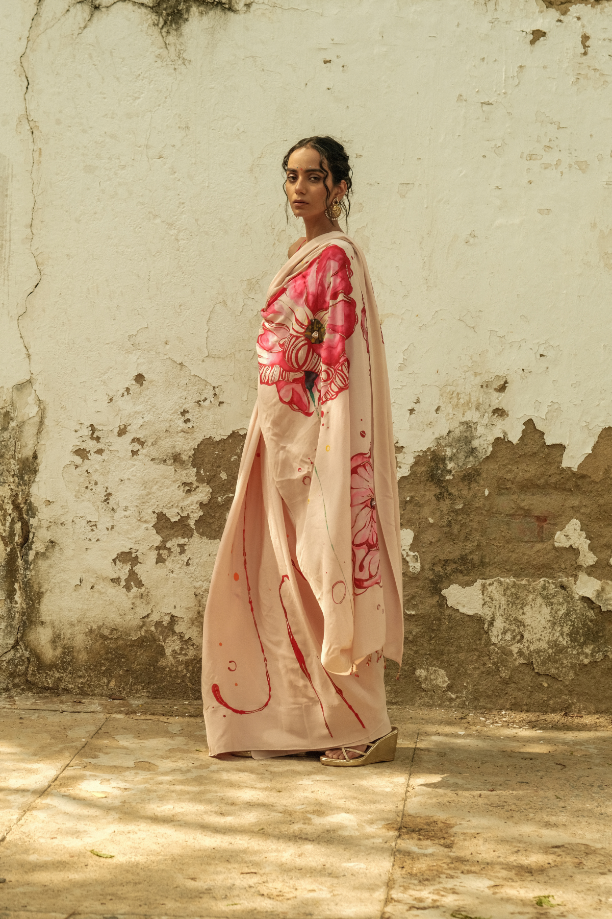 Hibiscus crepe saree
