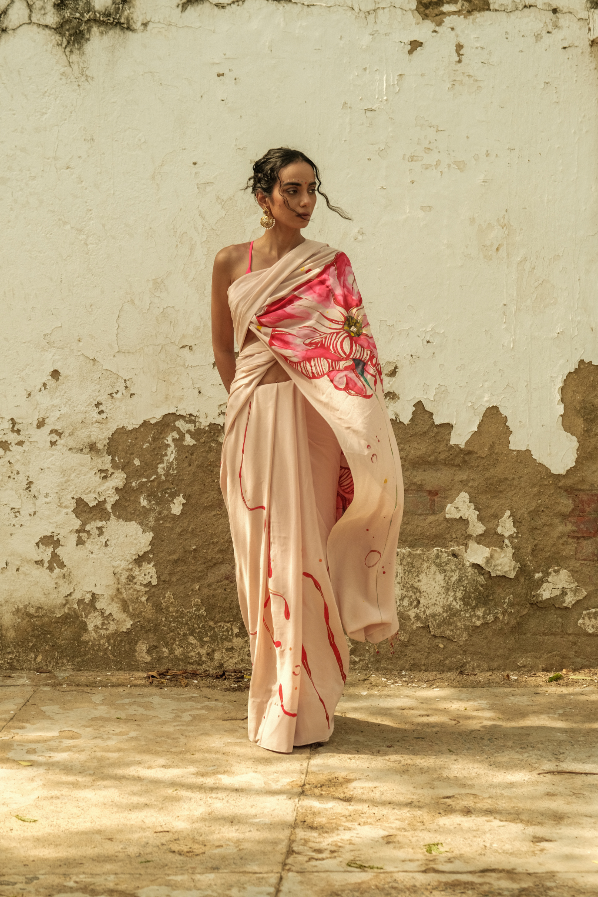 Hibiscus crepe saree