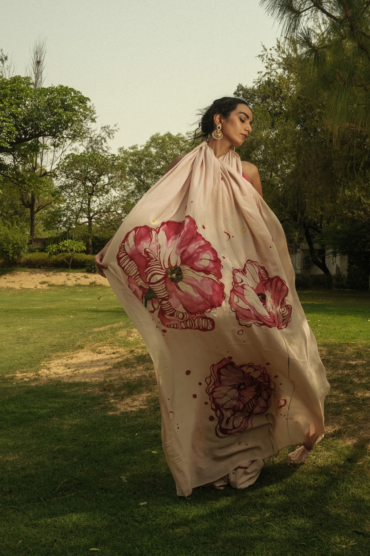 Hibiscus crepe saree