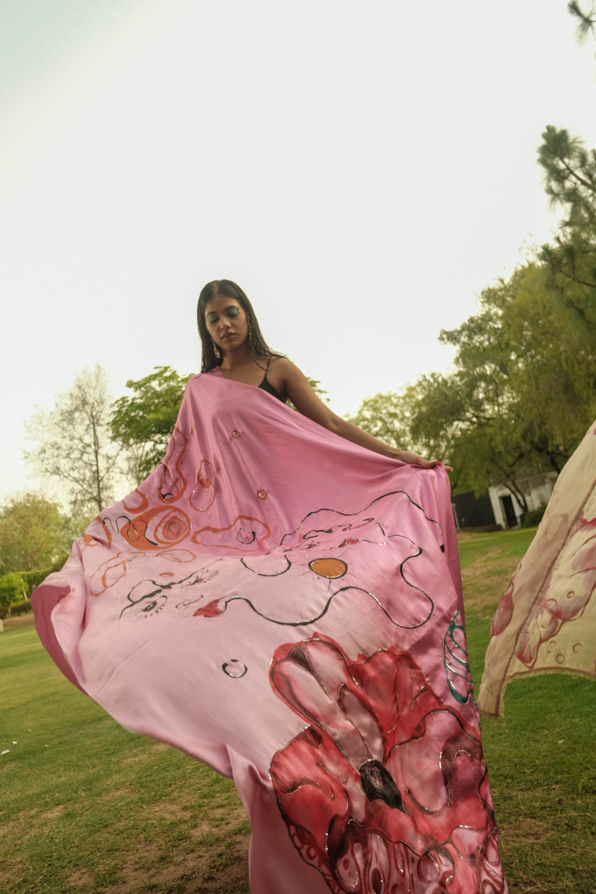 Ombré pink satin saree