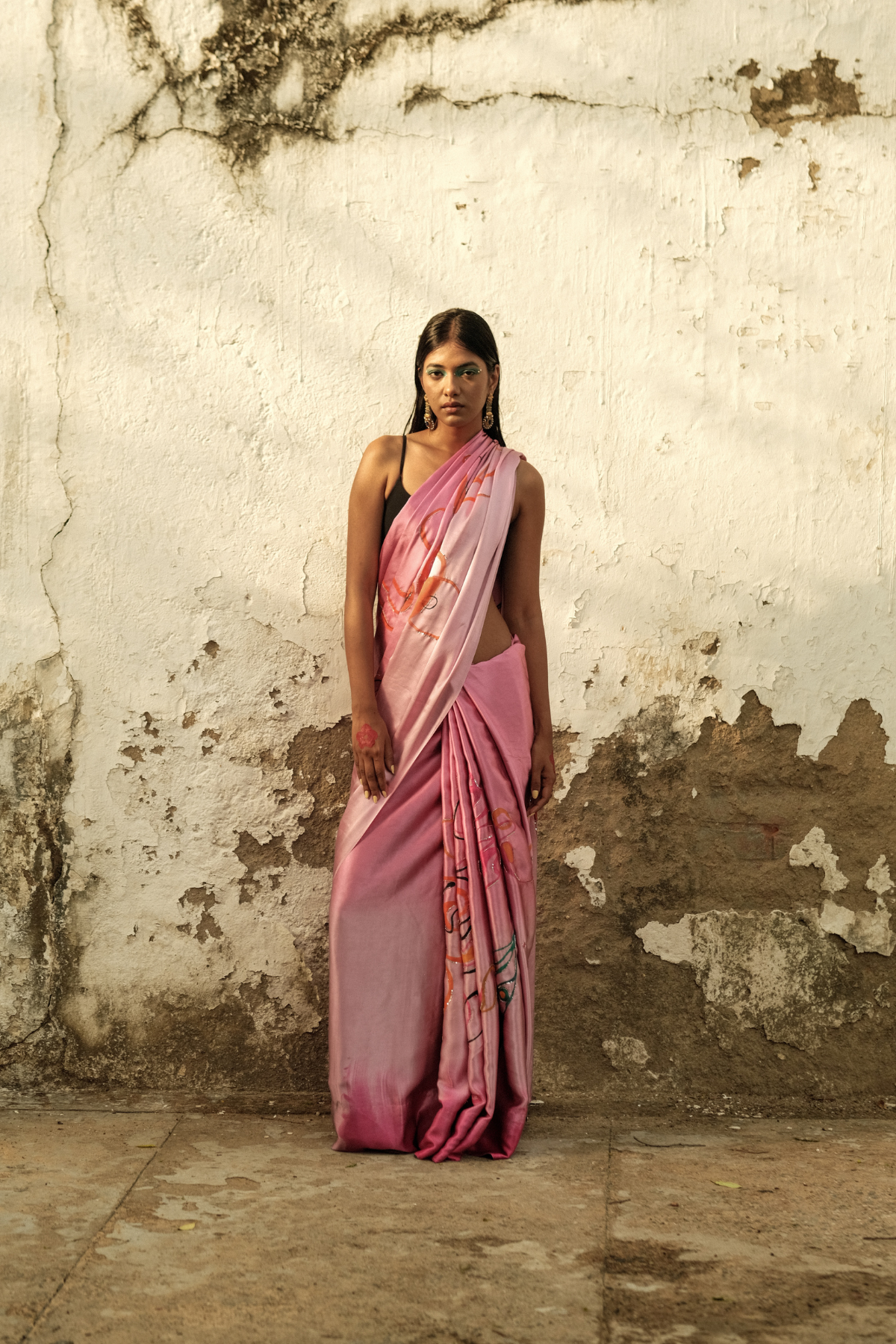 Ombré pink satin saree