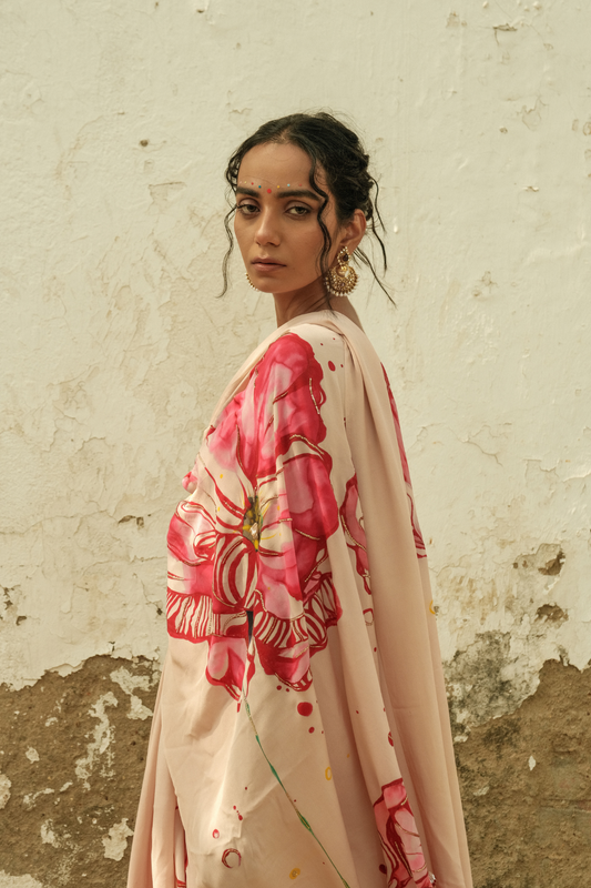 Hibiscus crepe saree