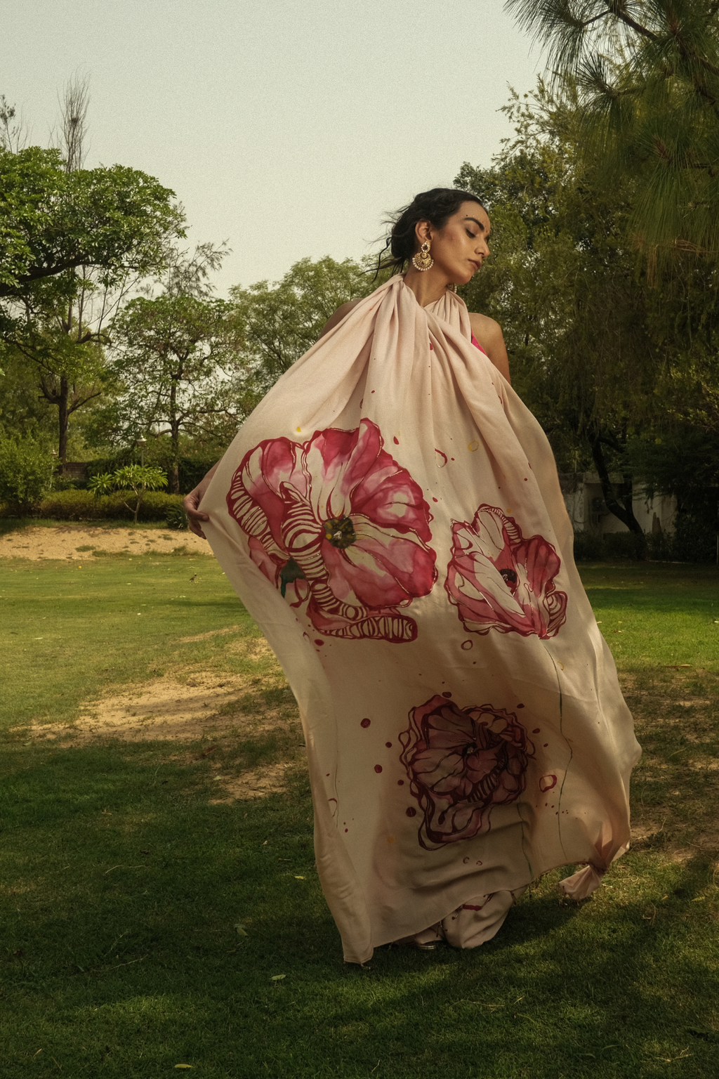Hibiscus Crepe Saree