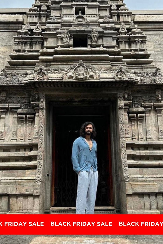 DOODLE FACES SHIRT - BLUE