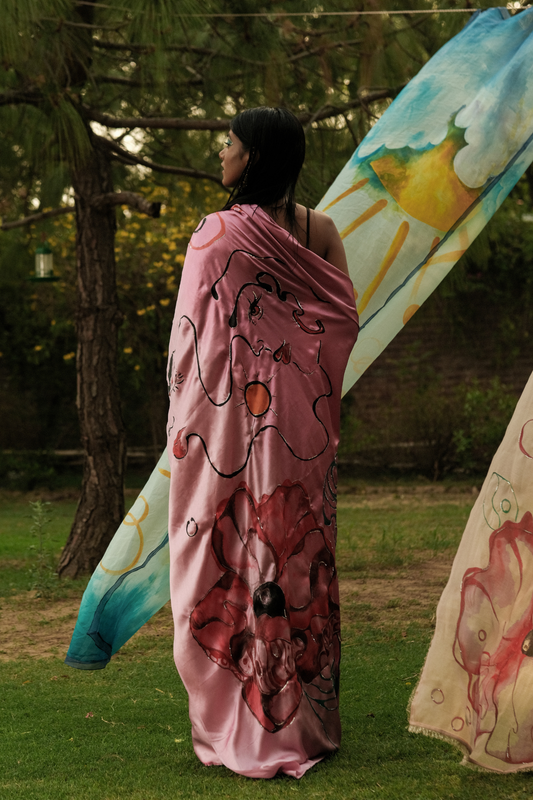 Ombré pink satin saree