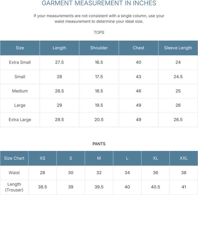 Additional size chart image